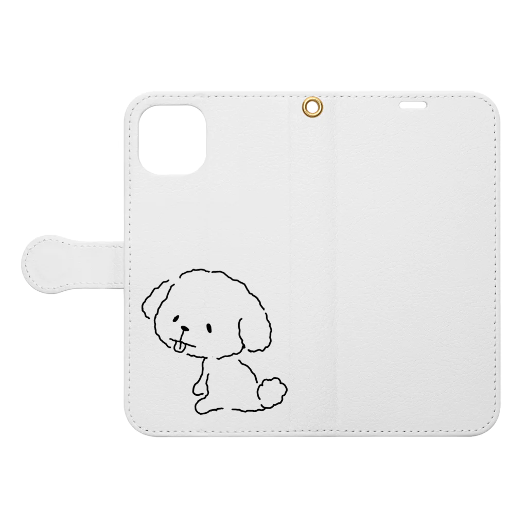 ぷぷまるのゆるプー　おすわり　クロ線 Book-Style Smartphone Case:Opened (outside)