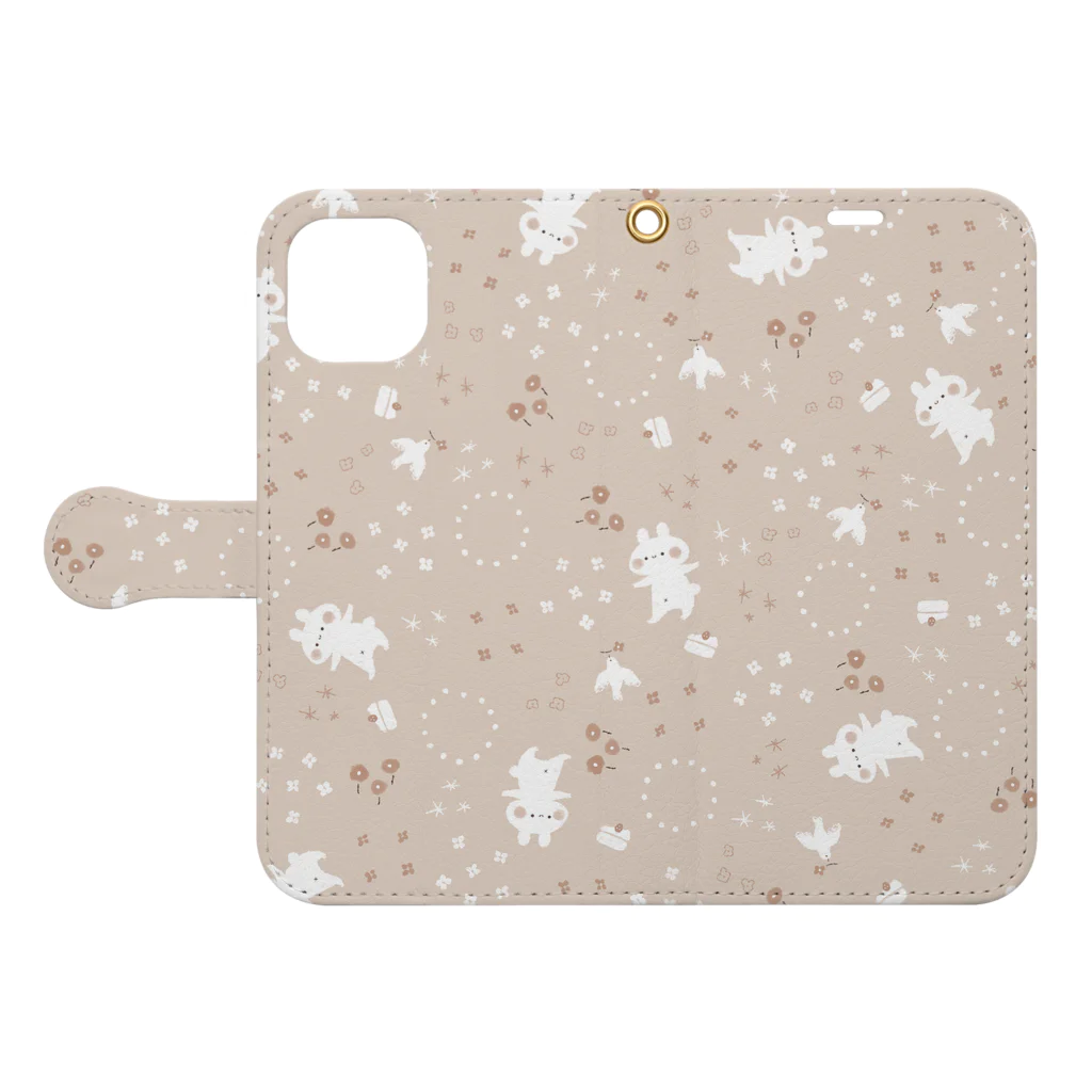 ＊momochy shop＊のナチュラルなお花柄とうさぎ Book-Style Smartphone Case:Opened (outside)