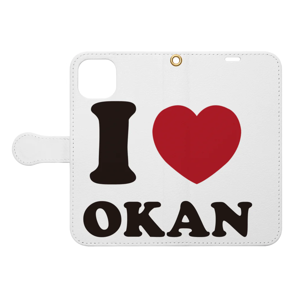 キッズモード某のI love okan 手帳型スマホケースを開いた場合(外側)