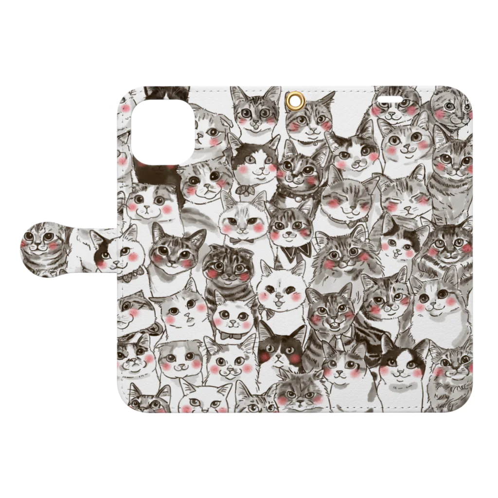 shop あこ猫犬屋のねこ集会 Book-Style Smartphone Case:Opened (outside)