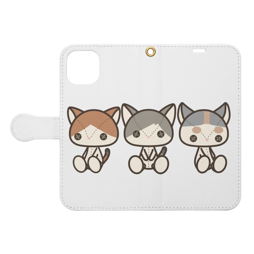 ねことおひるねのぬいぬい 手帳型スマホケースを開いた場合(外側)