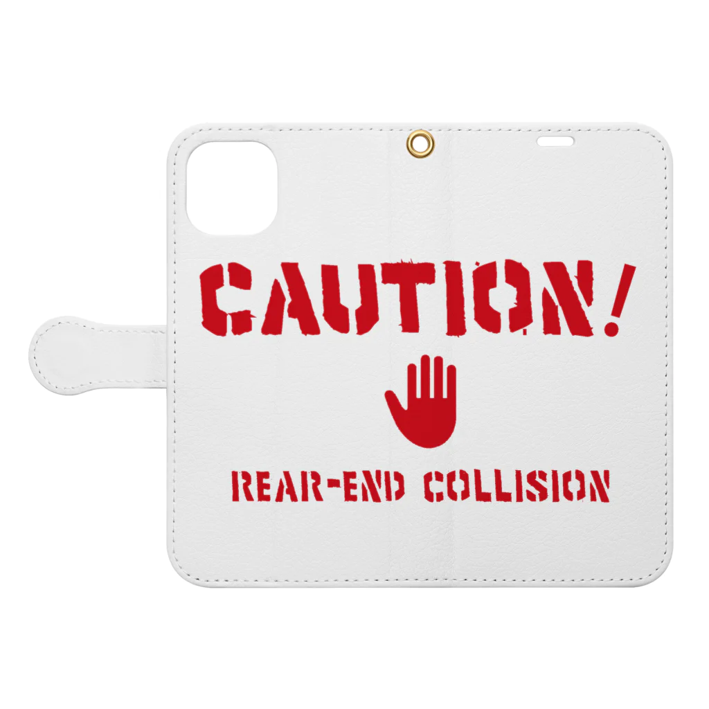 alt_203のCAUTION 手帳型スマホケースを開いた場合(外側)