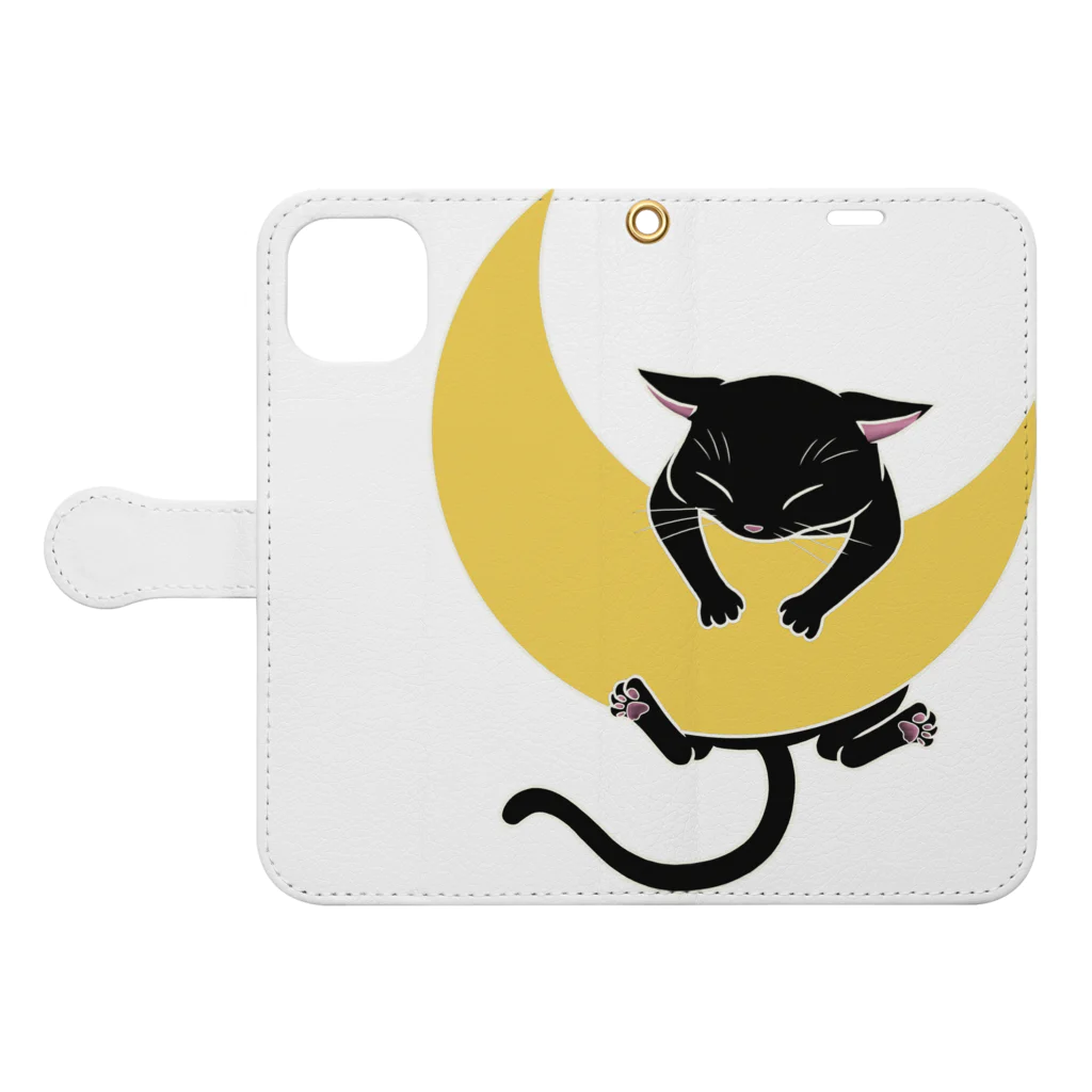 蛇デザインの黒いタオル knosis 黒猫×月 / KOMANOSUKE ( -Keel- )の手帳型スマホケース通販