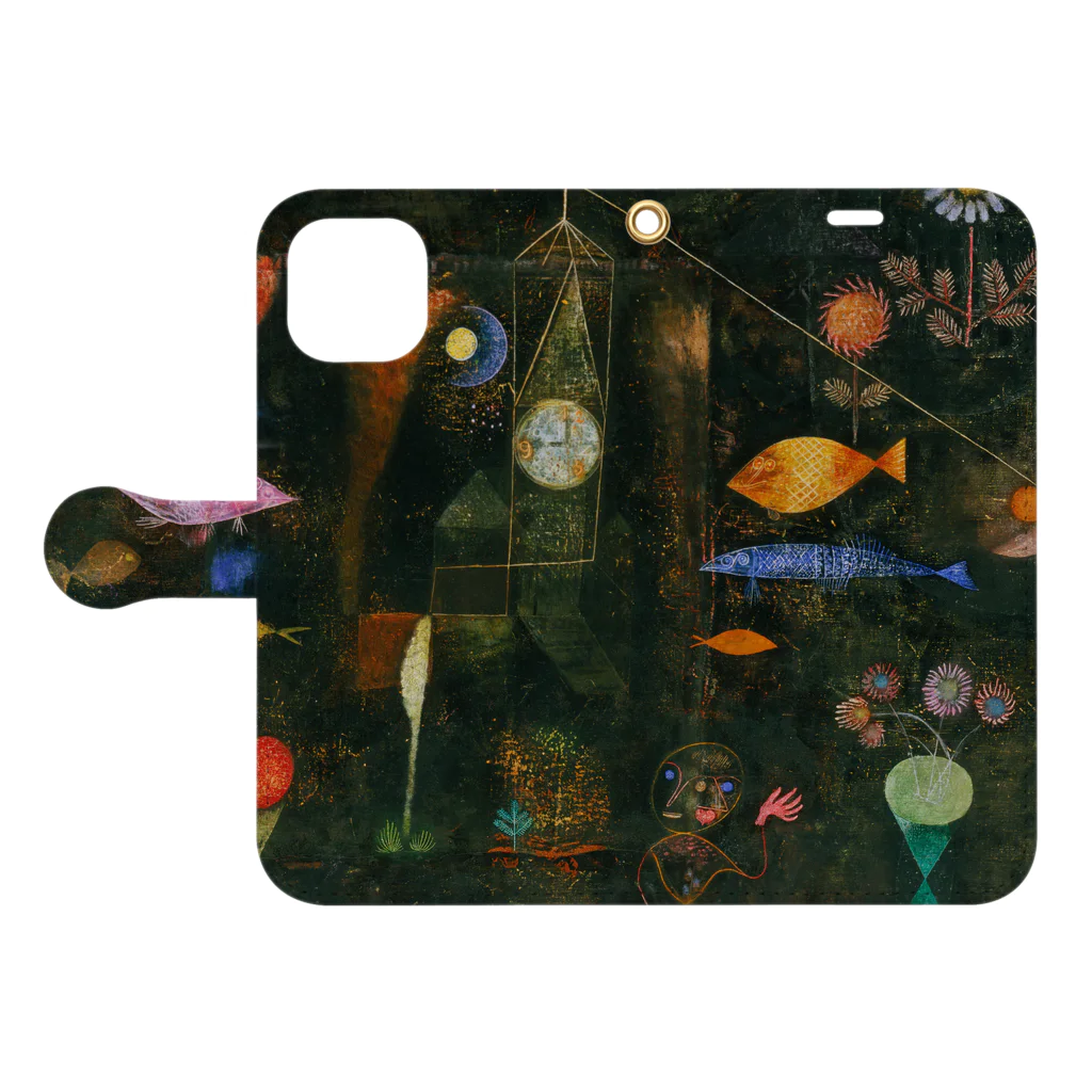 世界の絵画アートグッズのパウル・クレー《魚の魔法》 手帳型スマホケースを開いた場合(外側)