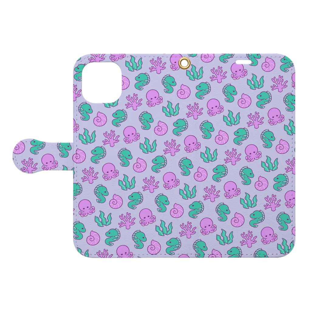 茉莉香｜Marikaのウツボとタコと海の生き物たち (Violet) Book-Style Smartphone Case:Opened (outside)