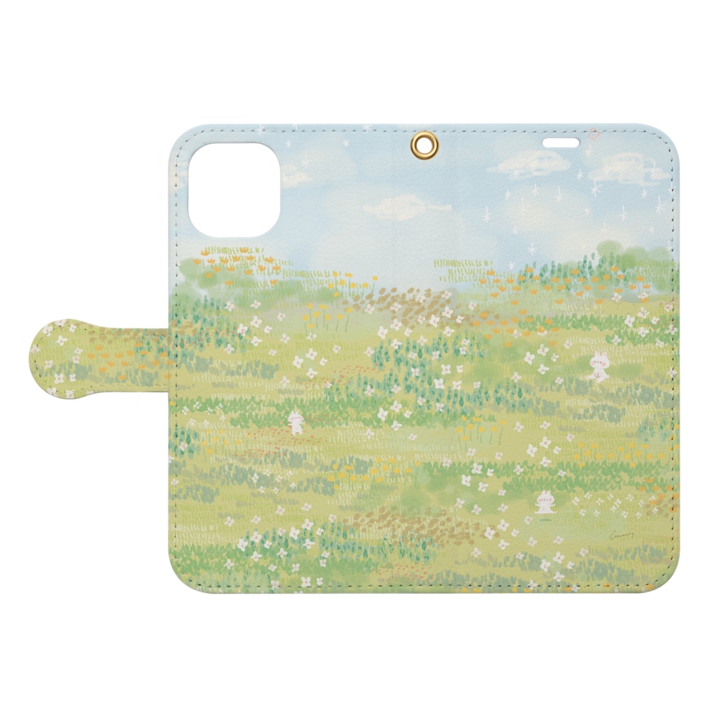 ＊momochy shop＊のある晴れた日のうさぎ Book-Style Smartphone Case:Opened (outside)