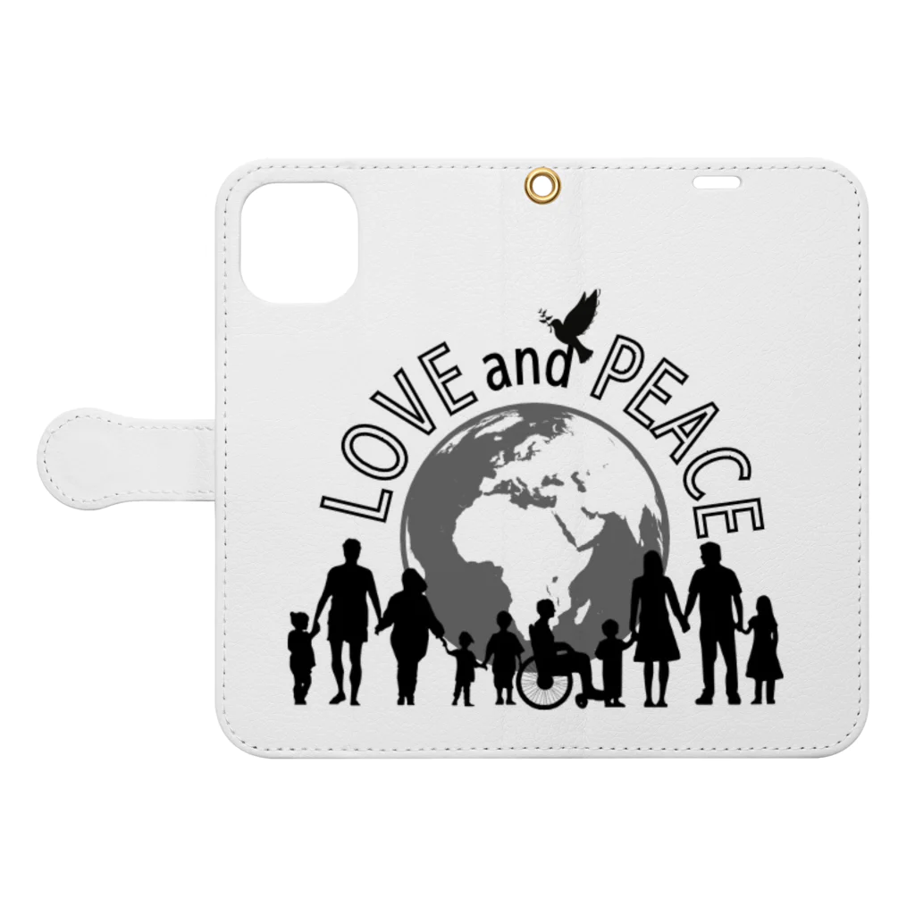 insparation｡   --- ｲﾝｽﾋﾟﾚｰｼｮﾝ｡のLOVE and PEACE Book-Style Smartphone Case:Opened (outside)