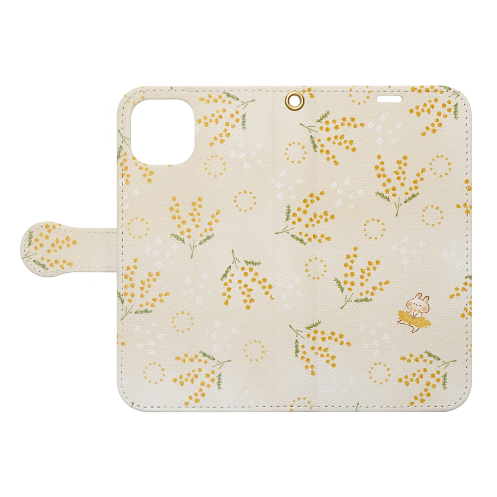 ＊momochy shop＊のミモザとうさぎ Book-Style Smartphone Case:Opened (outside)