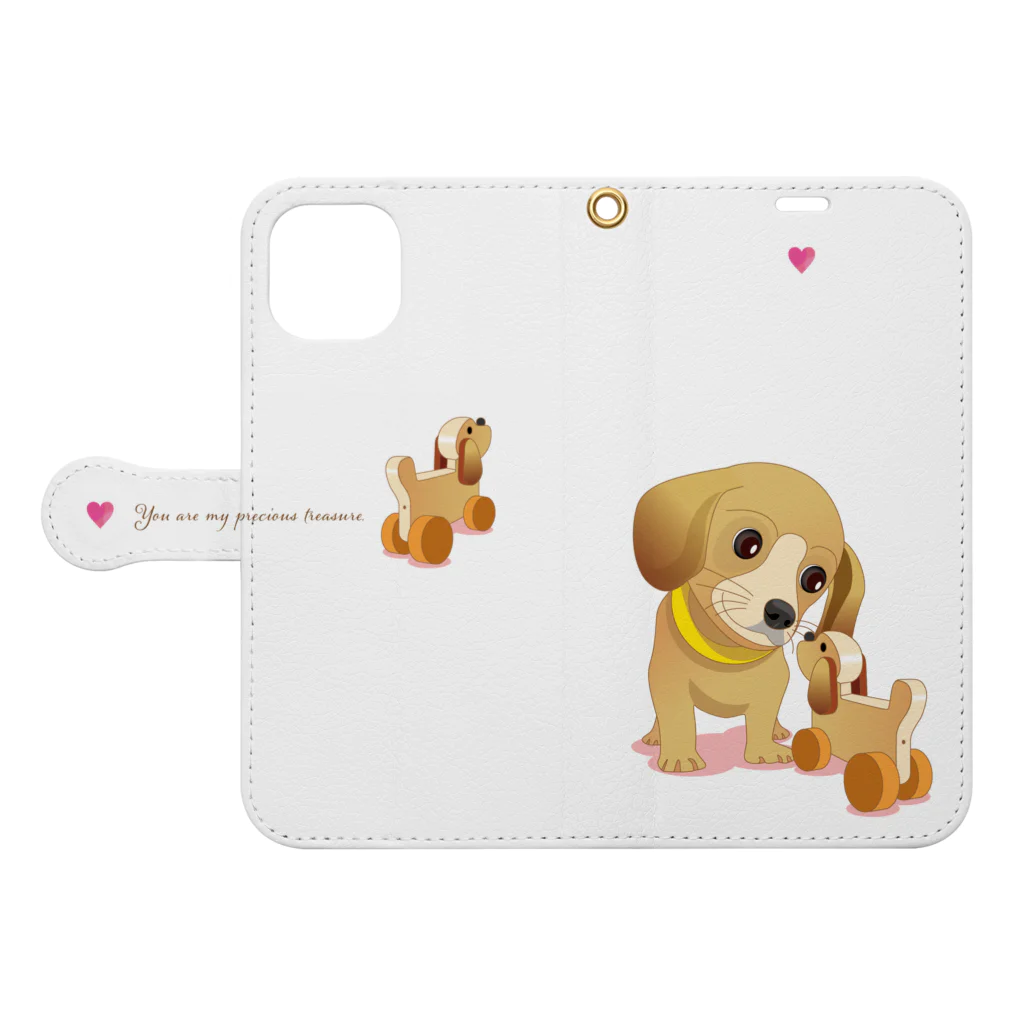 まみおデザインの仔犬兄弟 Book-Style Smartphone Case:Opened (outside)