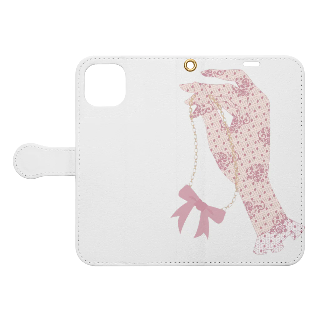 hyu-ge（イラスト）のグローブ　pink Book-Style Smartphone Case:Opened (outside)