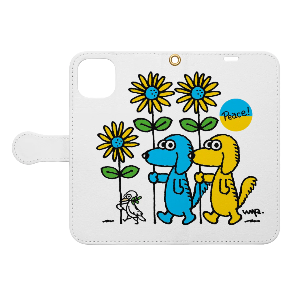 ゆるふわんにゃんのsunflower dog Book-Style Smartphone Case:Opened (outside)