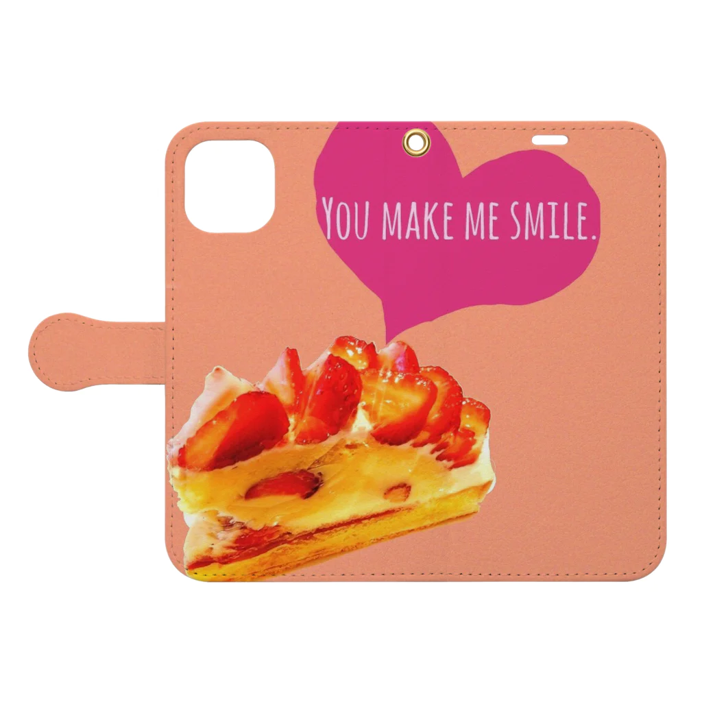 春のくまさんのYou make me smile！ 手帳型スマホケースを開いた場合(外側)