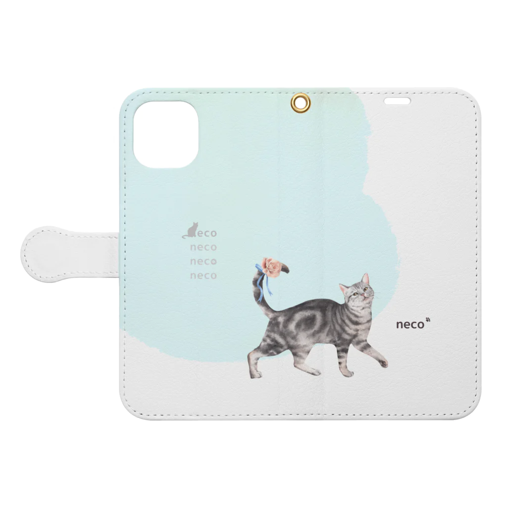 Lien designのneco×neco×neco×neco 手帳カバー Book-Style Smartphone Case:Opened (outside)