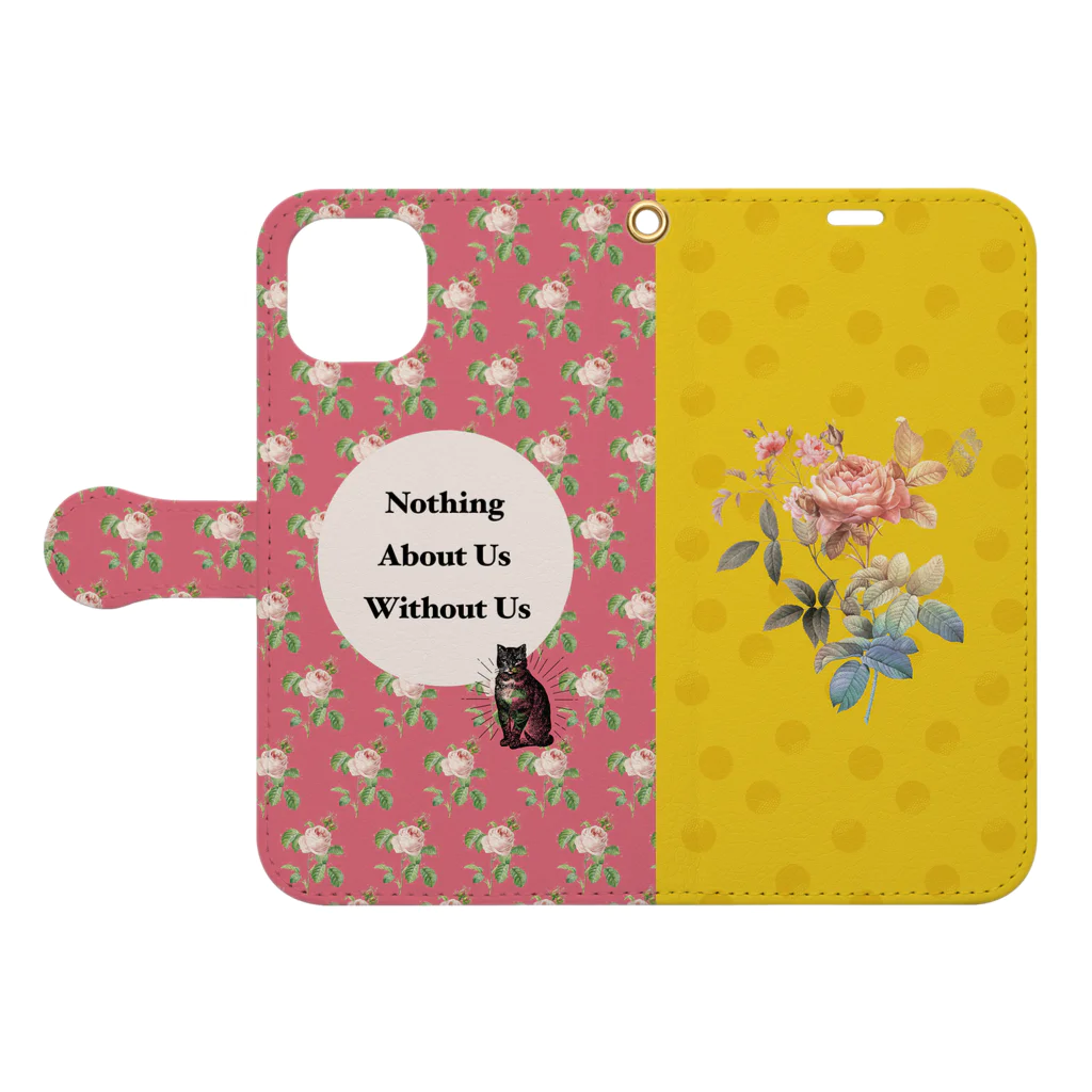 Pulmo（プルモ)の【Rose&Cat】Nothing About Us Without Us スマホケース Book-Style Smartphone Case:Opened (outside)