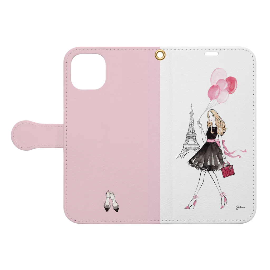 YUKA YASUTOMIのGirl in Paris Book-Style Smartphone Case:Opened (outside)