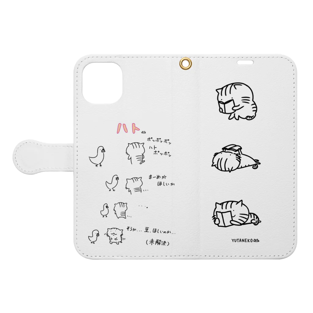 YUTANEKO公式ショップのゆたねこ「読書／ハト」 Book-Style Smartphone Case:Opened (outside)