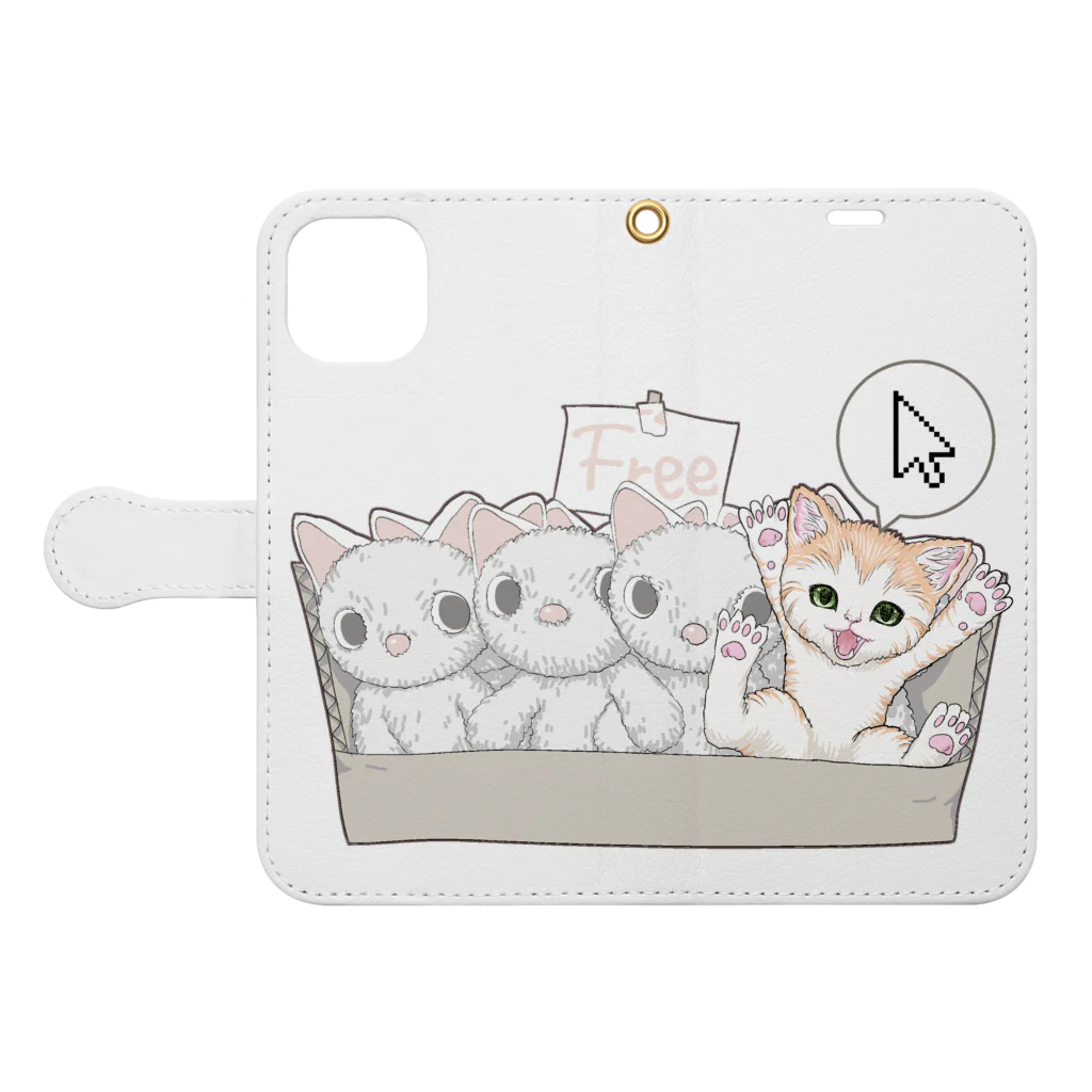 nya-mew（ニャーミュー）のもってけ！ポチッとな Book-Style Smartphone Case:Opened (outside)