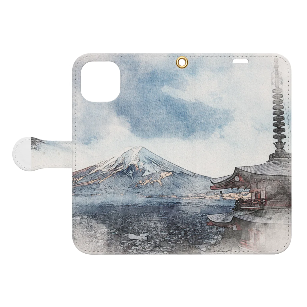 水彩日本のFUJI Book-Style Smartphone Case:Opened (outside)