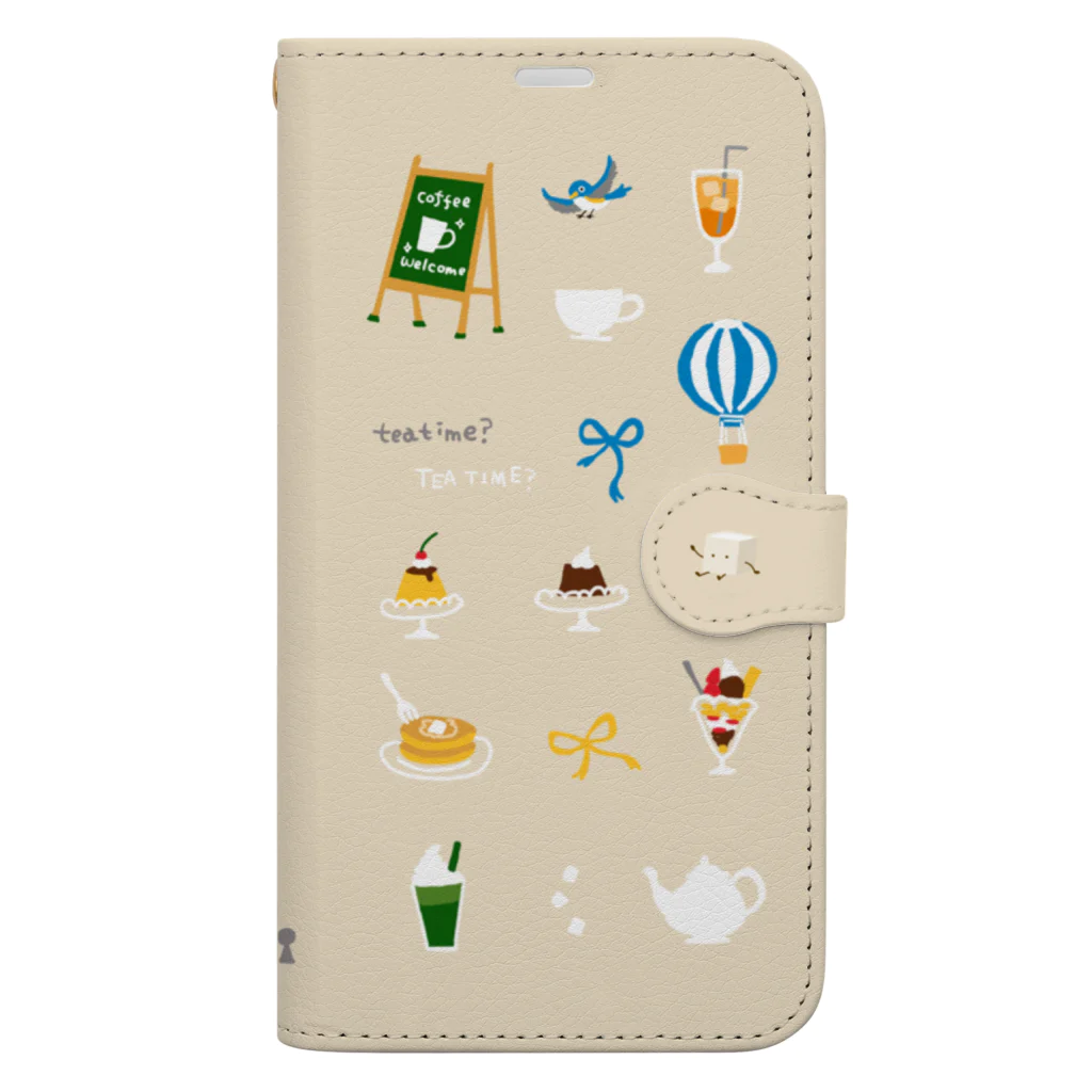 喫茶角砂糖の喫茶店柄（クリーム）Plus-Max用 Book-Style Smartphone Case