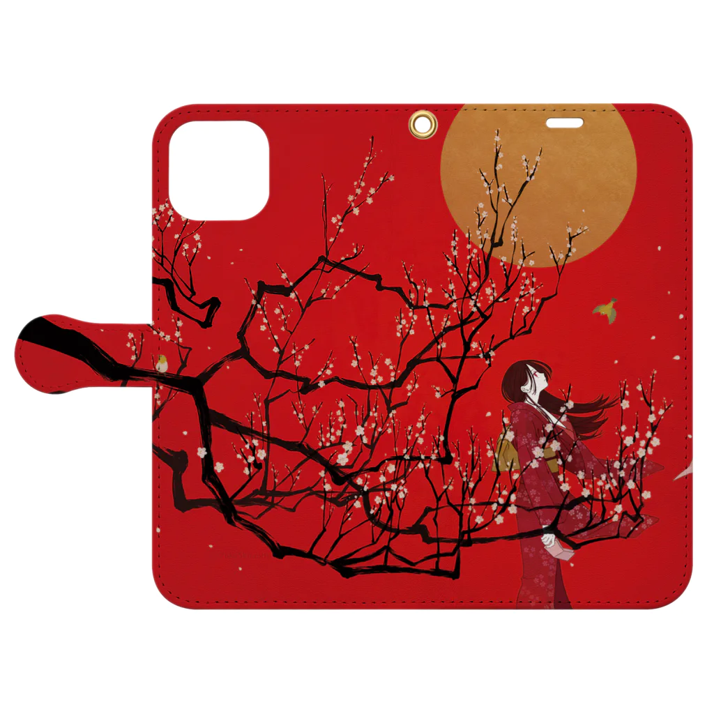 ULIの白梅 紅梅 Book-Style Smartphone Case:Opened (outside)