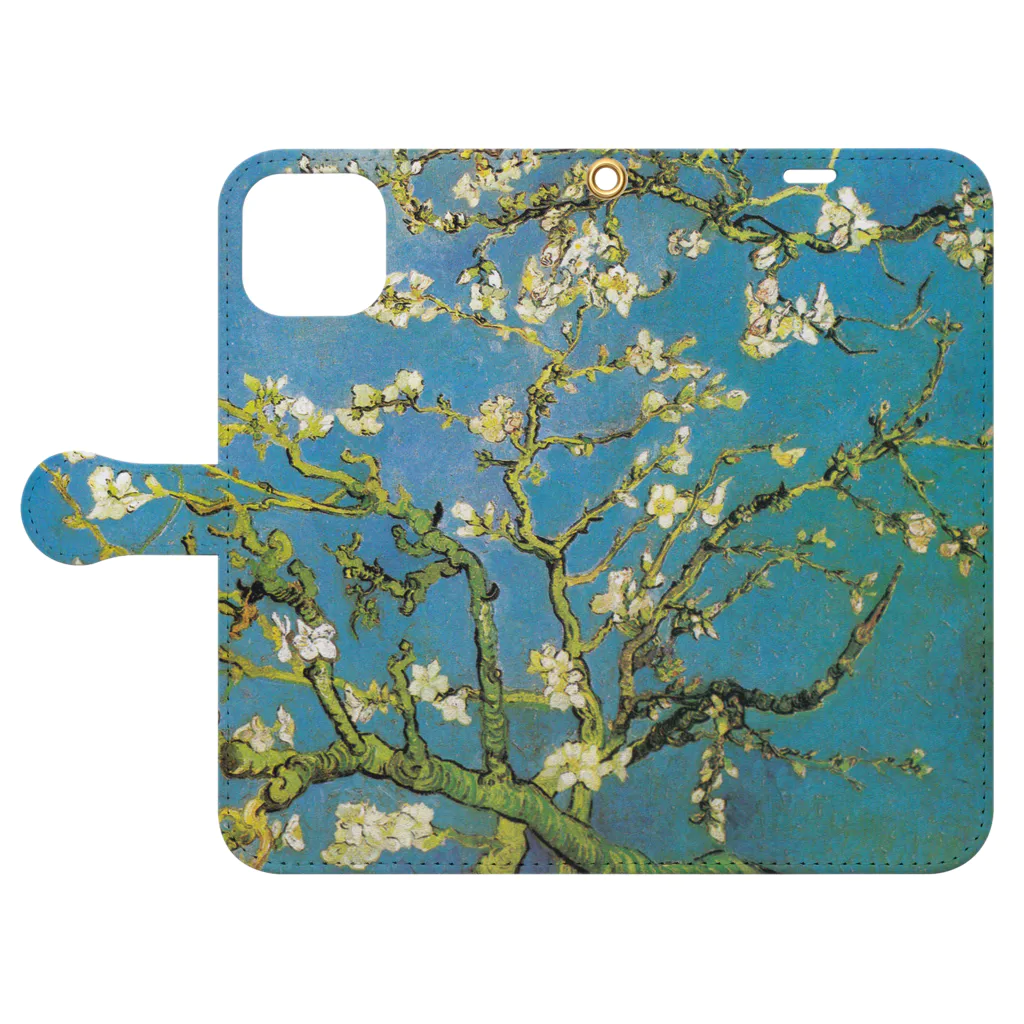 世界の名画館 SHOPのゴッホ「花咲くアーモンドの木の枝」 手帳型スマホケースを開いた場合(外側)