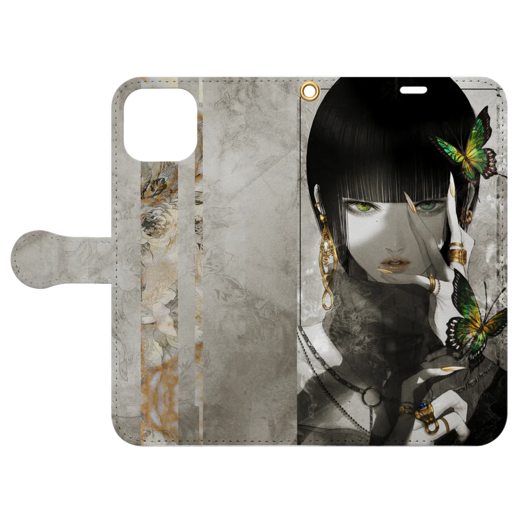 皐月 恵 -Kei Satsuki-のswallowtail butterfly 黒白ver. Book-Style Smartphone Case:Opened (outside)