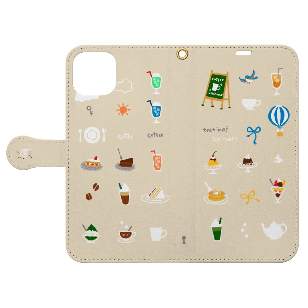 喫茶角砂糖の喫茶店柄（クリーム）Plus-Max用 Book-Style Smartphone Case:Opened (outside)