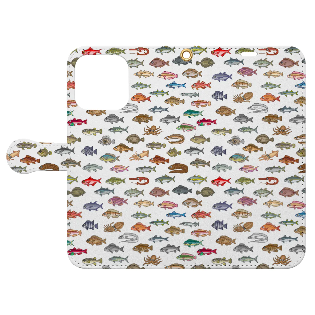 猫と釣り人のFISH_FB_DOT_1 Book-Style Smartphone Case:Opened (outside)