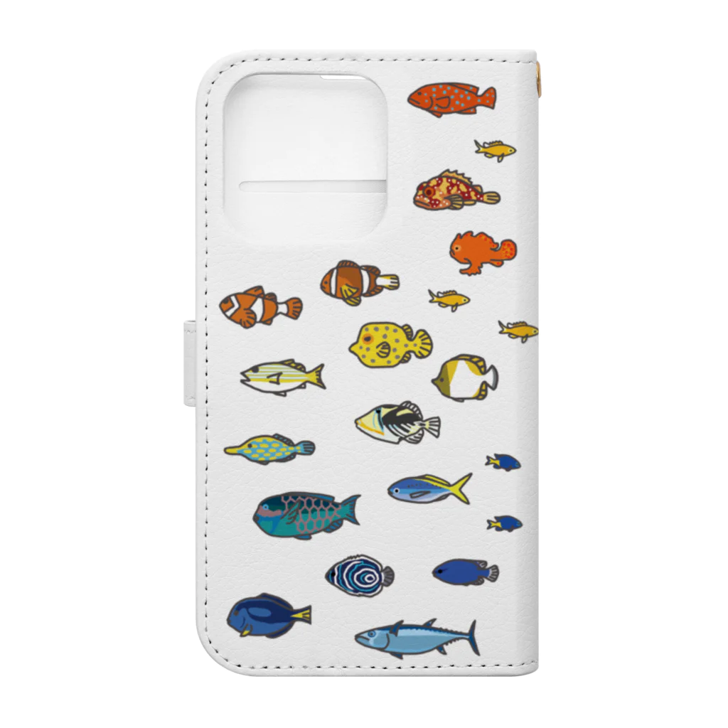 しまのなかまfromIRIOMOTEのらくがきしまのなかま魚類（14 Pro-14 Pro Max,15 Pro-15 Pro Max） Book-Style Smartphone Case :back