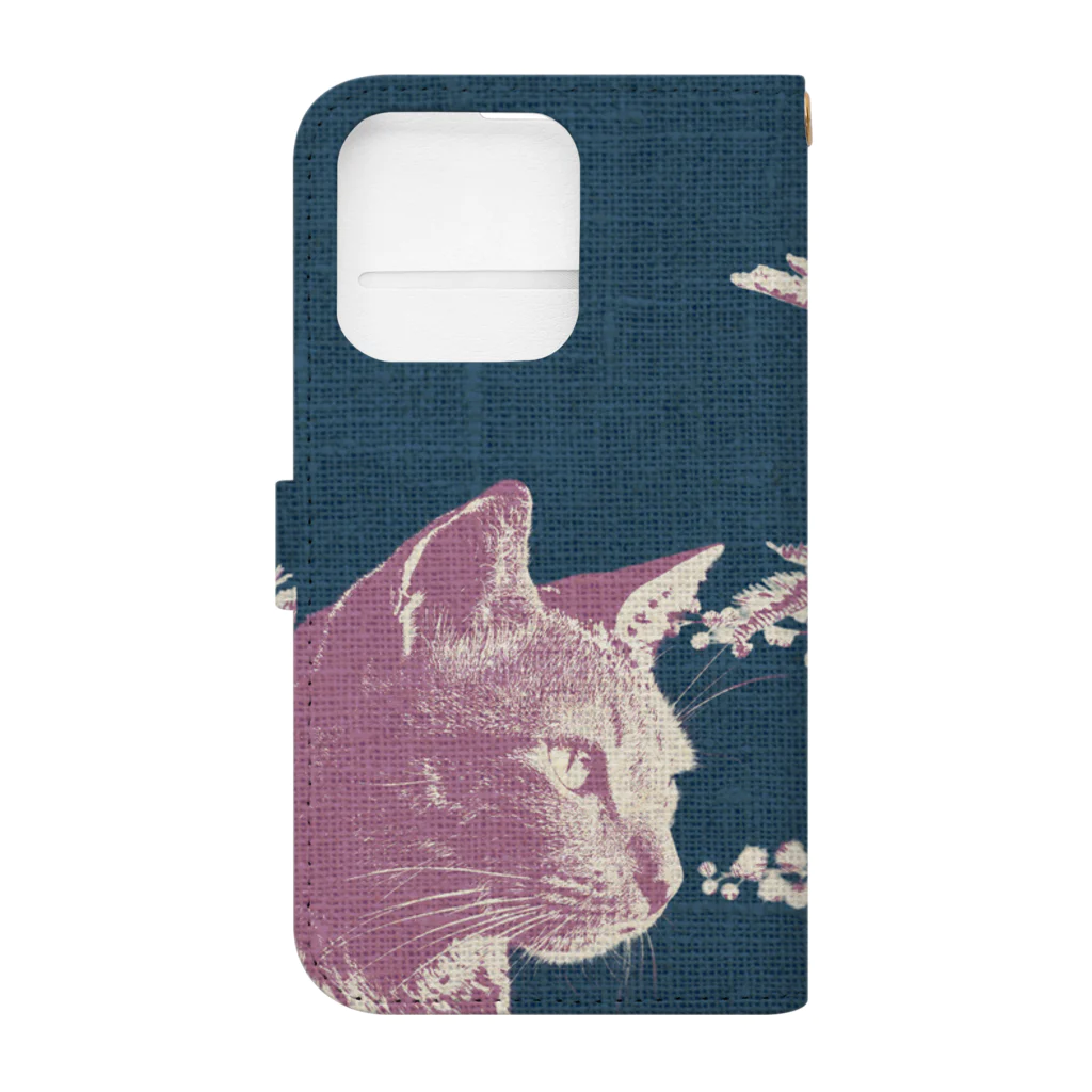 winageの猫とミモザの手帳型スマホケース Book-Style Smartphone Case :back