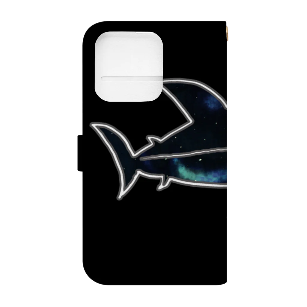 ユウレイのサメとイワシ(ブラック) Book-Style Smartphone Case :back