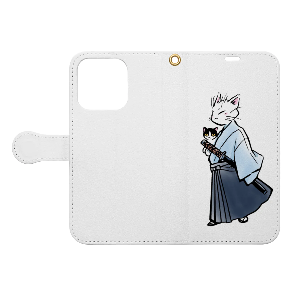 城下町にゃんこの会の猫侍(カラー) Book-Style Smartphone Case:Opened (outside)