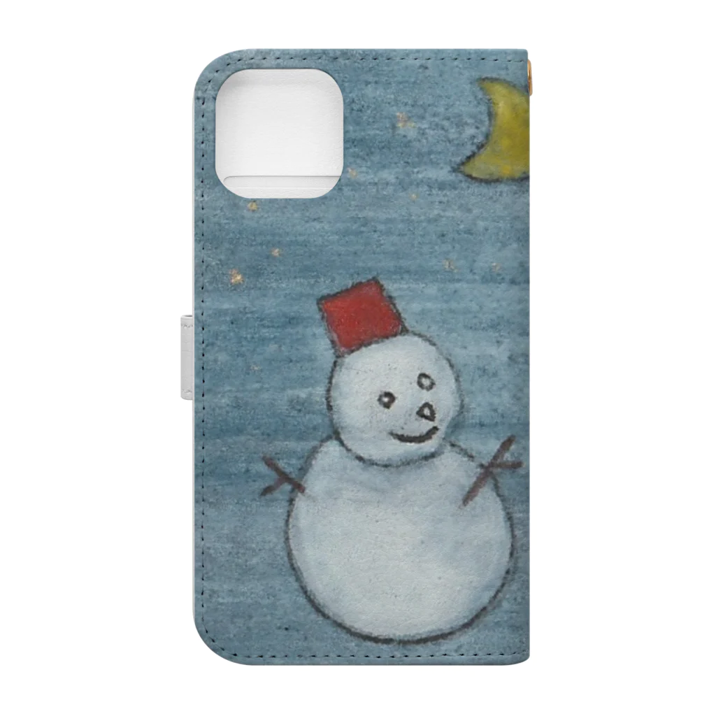 森の中の冬の夜空のもみの木と雪だるま⛄ Book-Style Smartphone Case :back