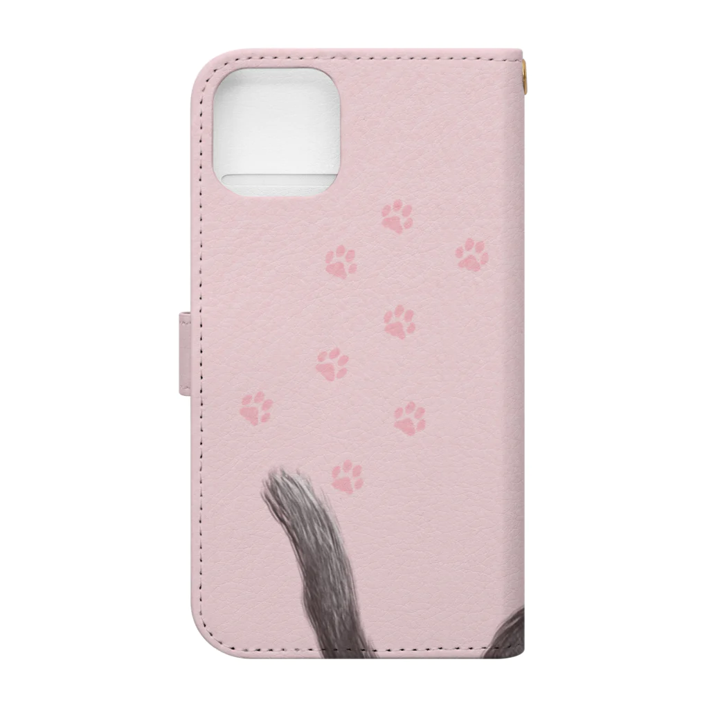 かわいいもののおみせ　いそぎんちゃくのお魚にゃーvar.3もふもふ　灰猫　ピンク　シンプル無地　肉球マーク付き Book-Style Smartphone Case :back
