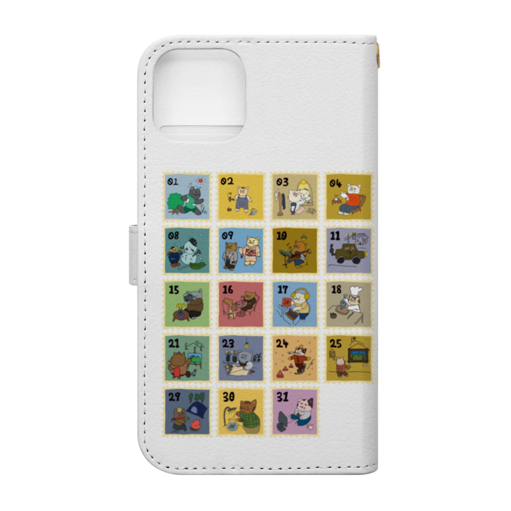 mikitoartの猫の切手風イラスト Book-Style Smartphone Case :back