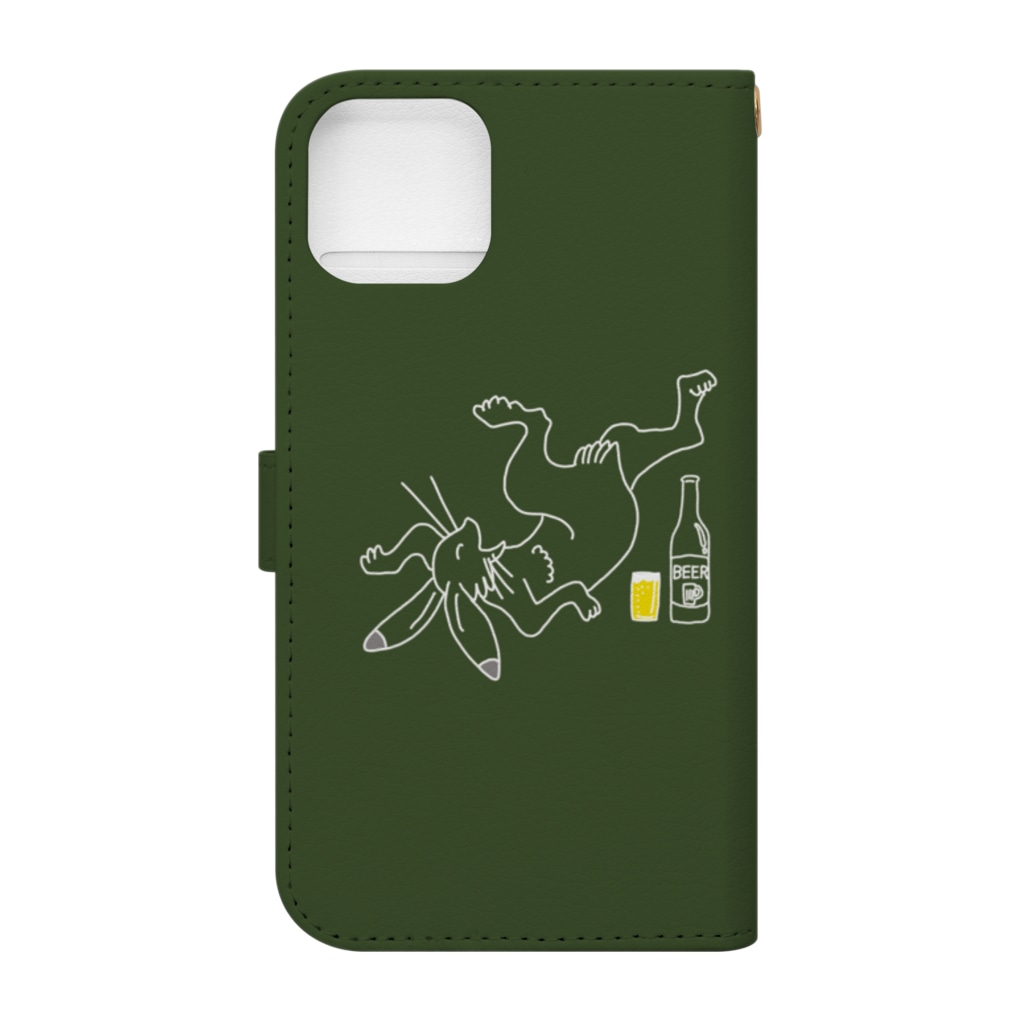 TM-3 Designの名画 × BEER（鳥獣戯画）白線画-緑 Book-Style Smartphone Case :back