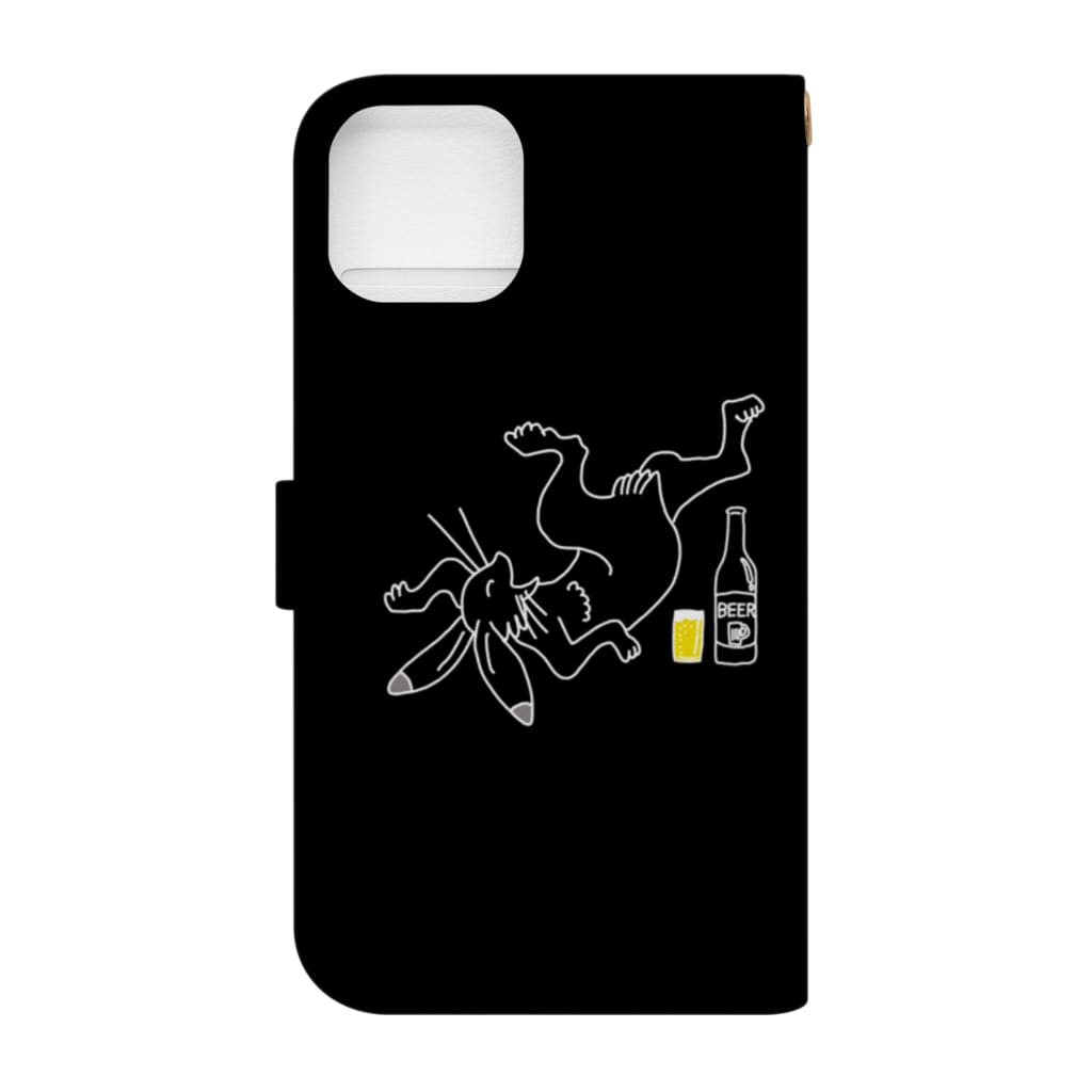 TM-3 Designの名画 × BEER（鳥獣戯画）白線画-黒 Book-Style Smartphone Case :back