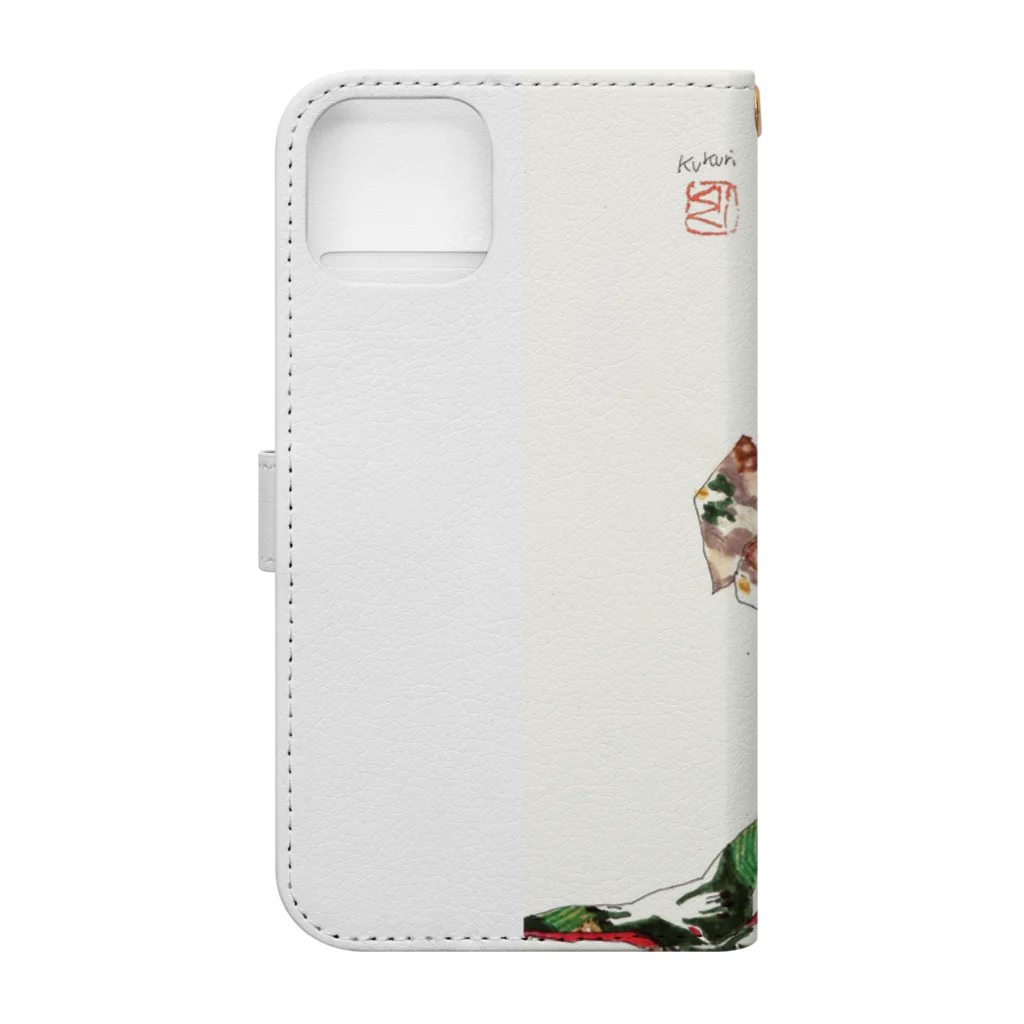 kukuri1957のお店の草子さん・黒地に鶴 Book-Style Smartphone Case :back