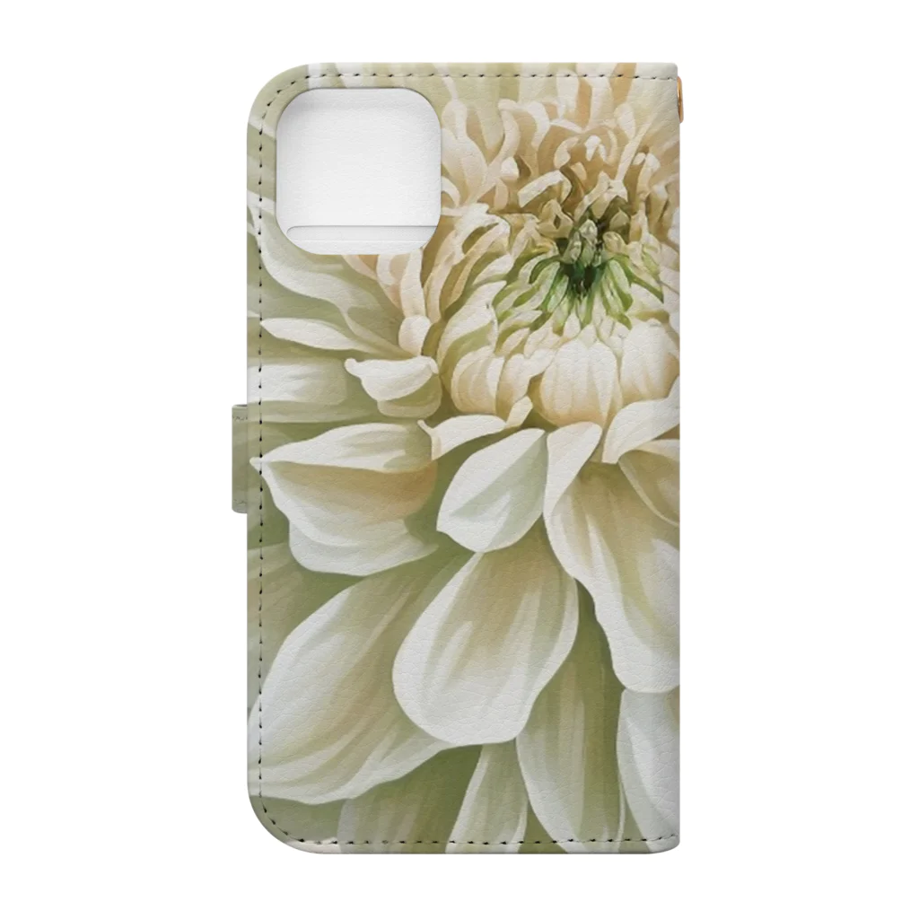 botanicalartAIの美しさ溢れる白いダリア 手帳型スマホケースの裏面