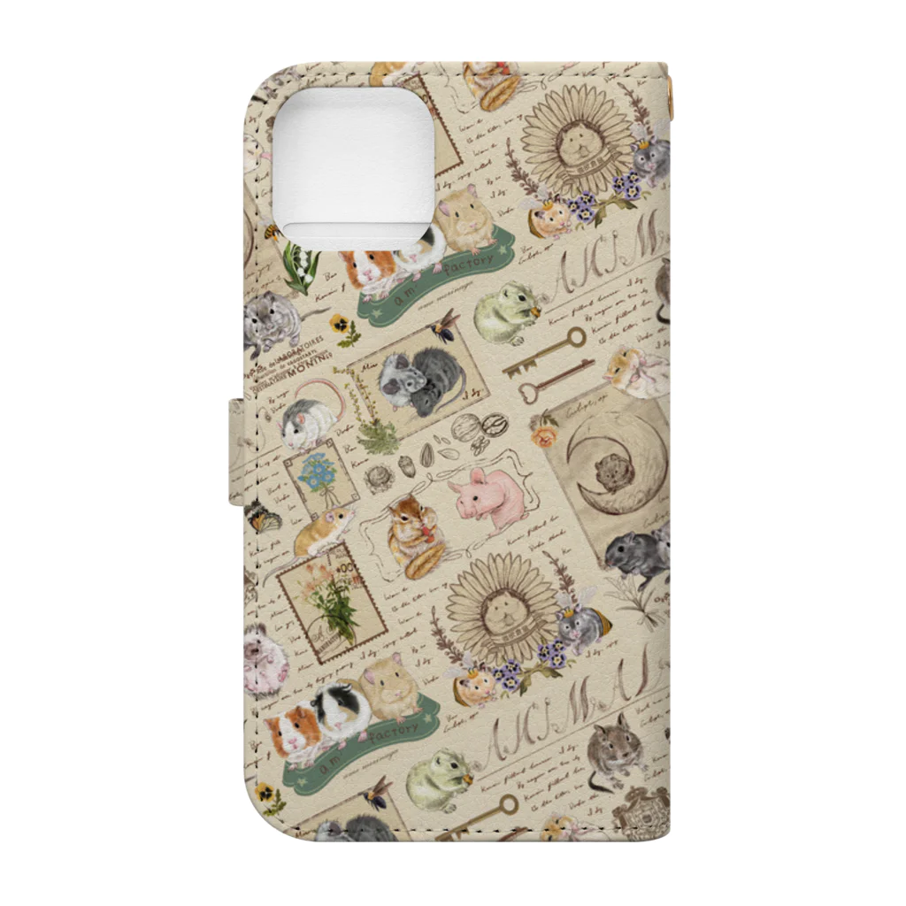 a.m　factoryのビンテージ小動物 Book-Style Smartphone Case :back