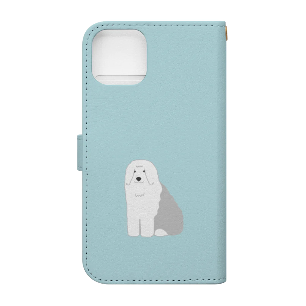 ゆいたっく／犬イラストのオールドイングリッシュシープドッグ(lb) 手帳型スマホケースの裏面