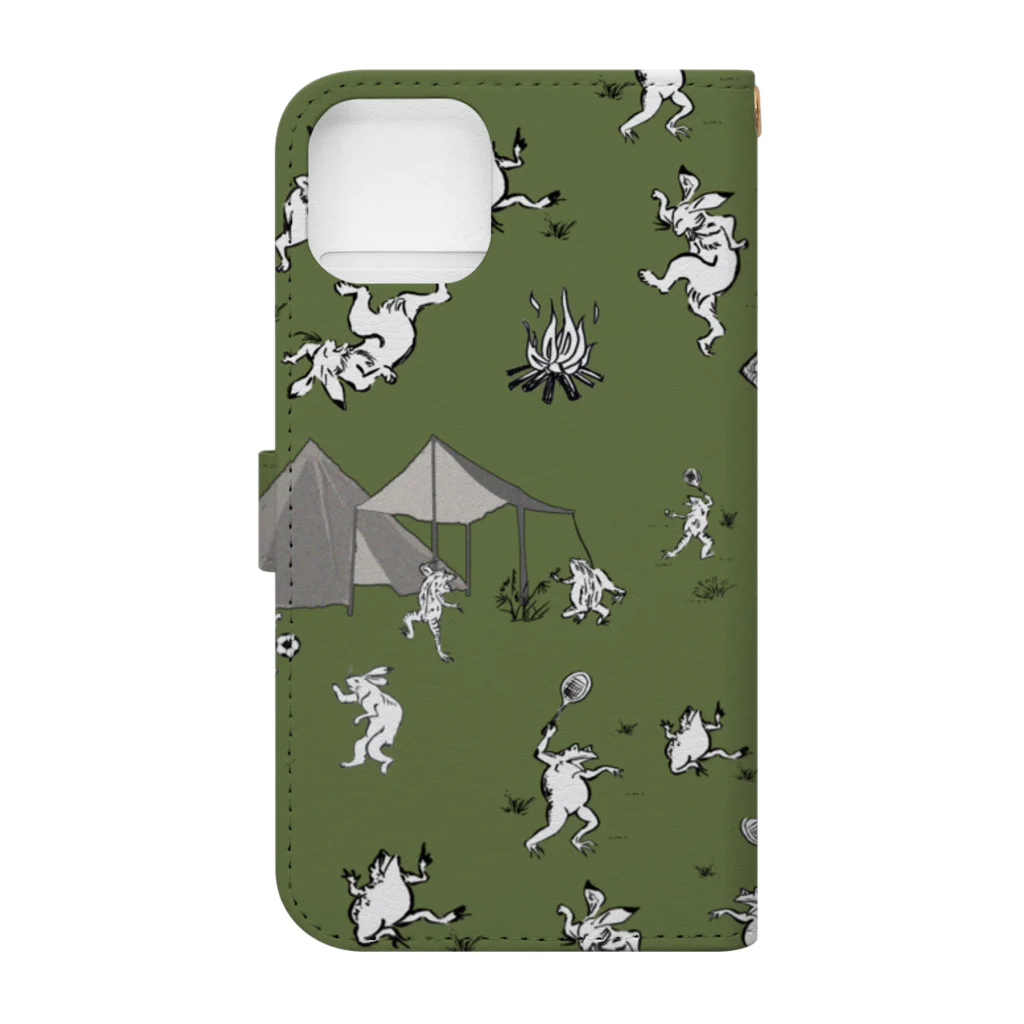 WAMI ARTの野営(キャンプ)　鳥獣戯画パロディオリーブ Book-Style Smartphone Case :back