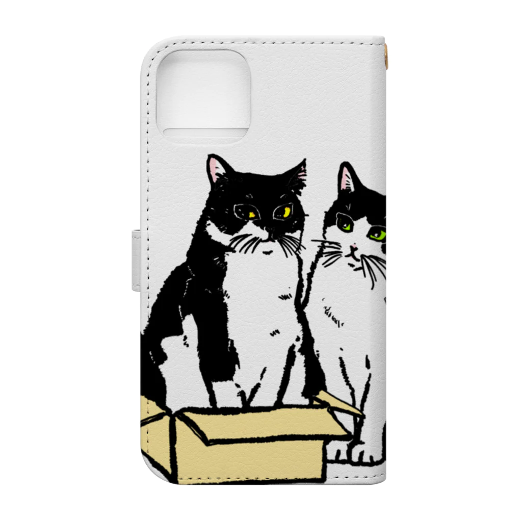 猫竹（nekotake)の箱に入りたい白黒猫たち Book-Style Smartphone Case :back