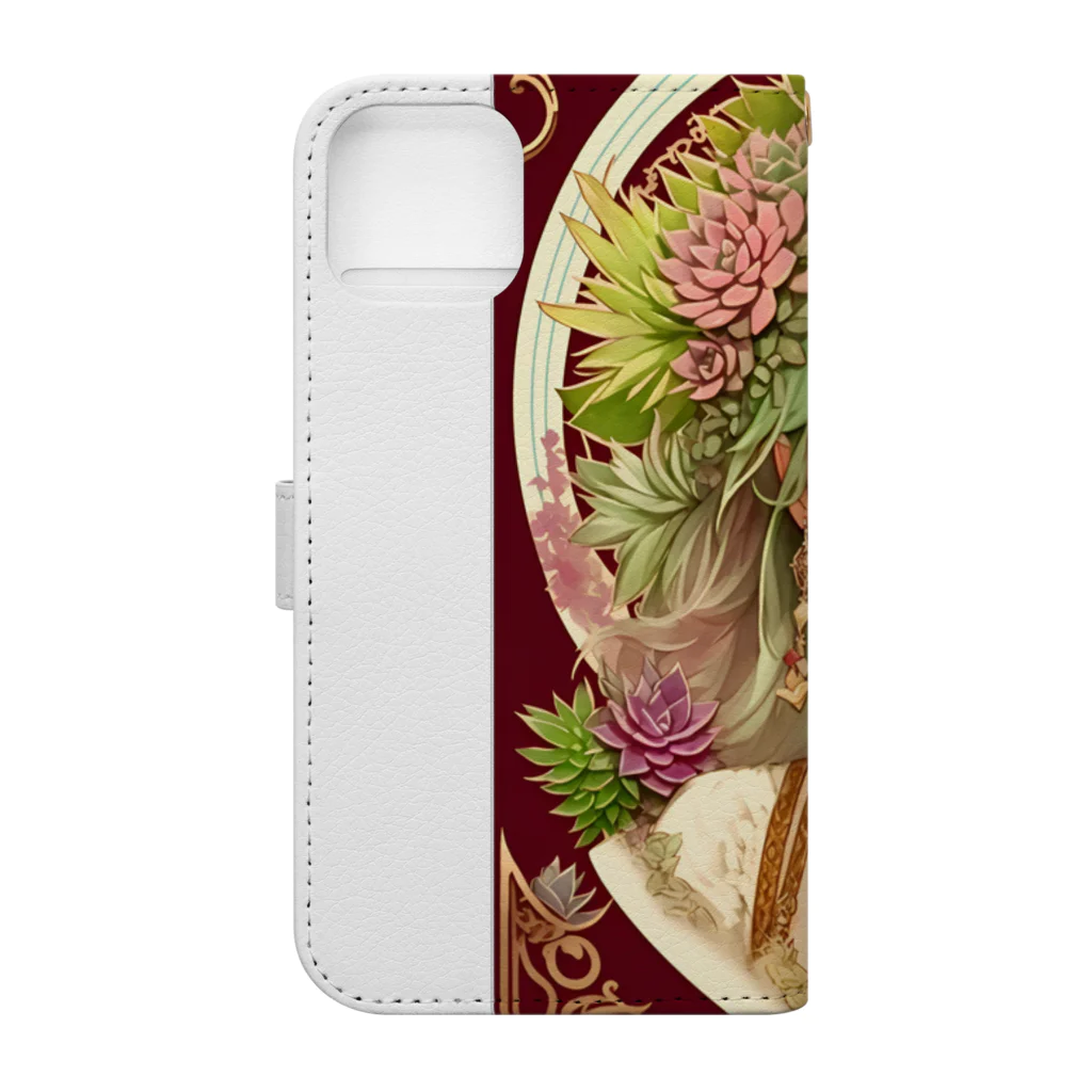 saayaan＠succulent_artistの多肉植物店のクールな女性店員　 Book-Style Smartphone Case :back