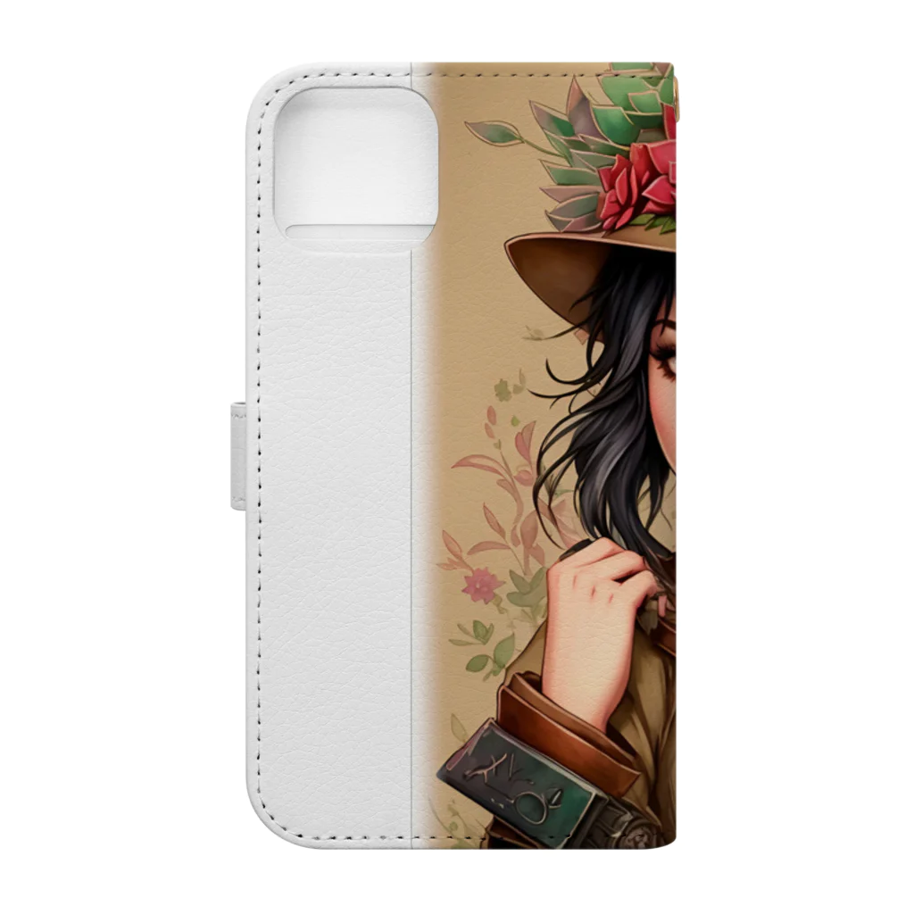 saayaan＠succulent_artistの多肉植物ショップの店員 Book-Style Smartphone Case :back