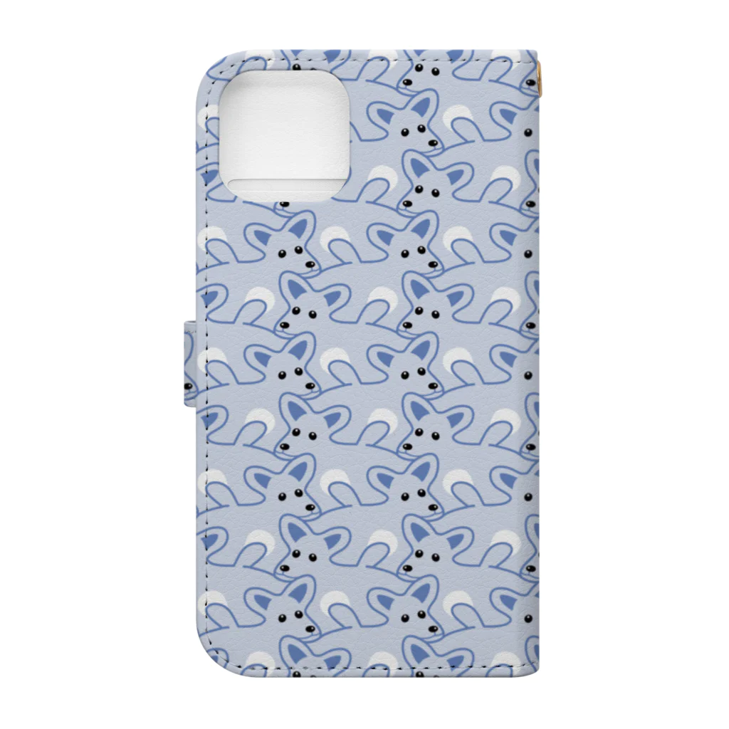 みかんの楽しい犬の模様２（青） Book-Style Smartphone Case :back