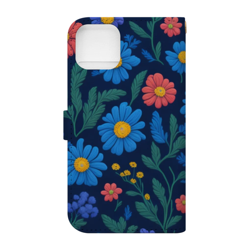 _Anzuの3D　花々　ブルー×ピンク Book-Style Smartphone Case :back