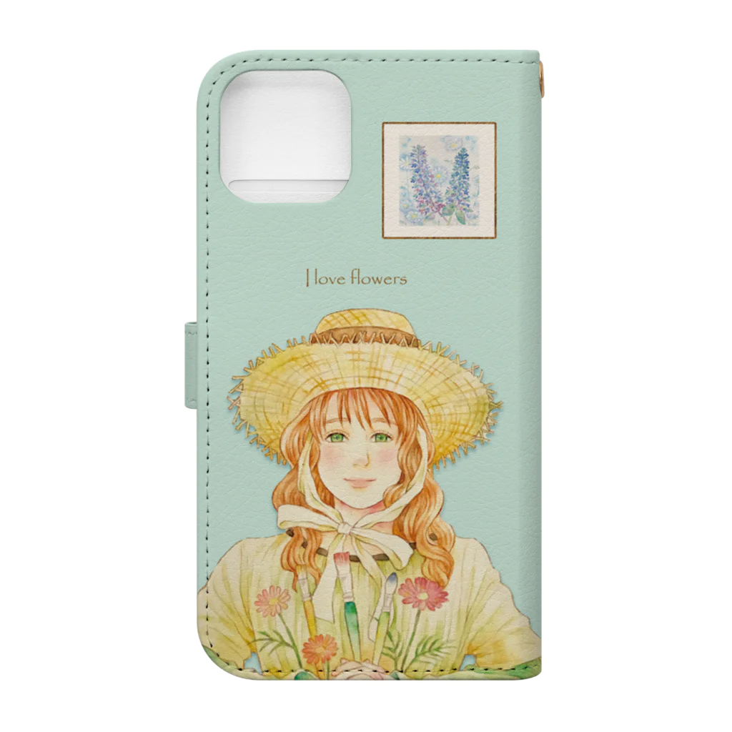 kazuyo online store【suzuri】　　　　　　　　　　　　　　　　　　　　　　　　　　　　　　　　　　　　　　　　　　　　　　　　　　　　　　　　　　　　　　　　の Flower gardener【パステルグリーン】 手帳型スマホケースの裏面