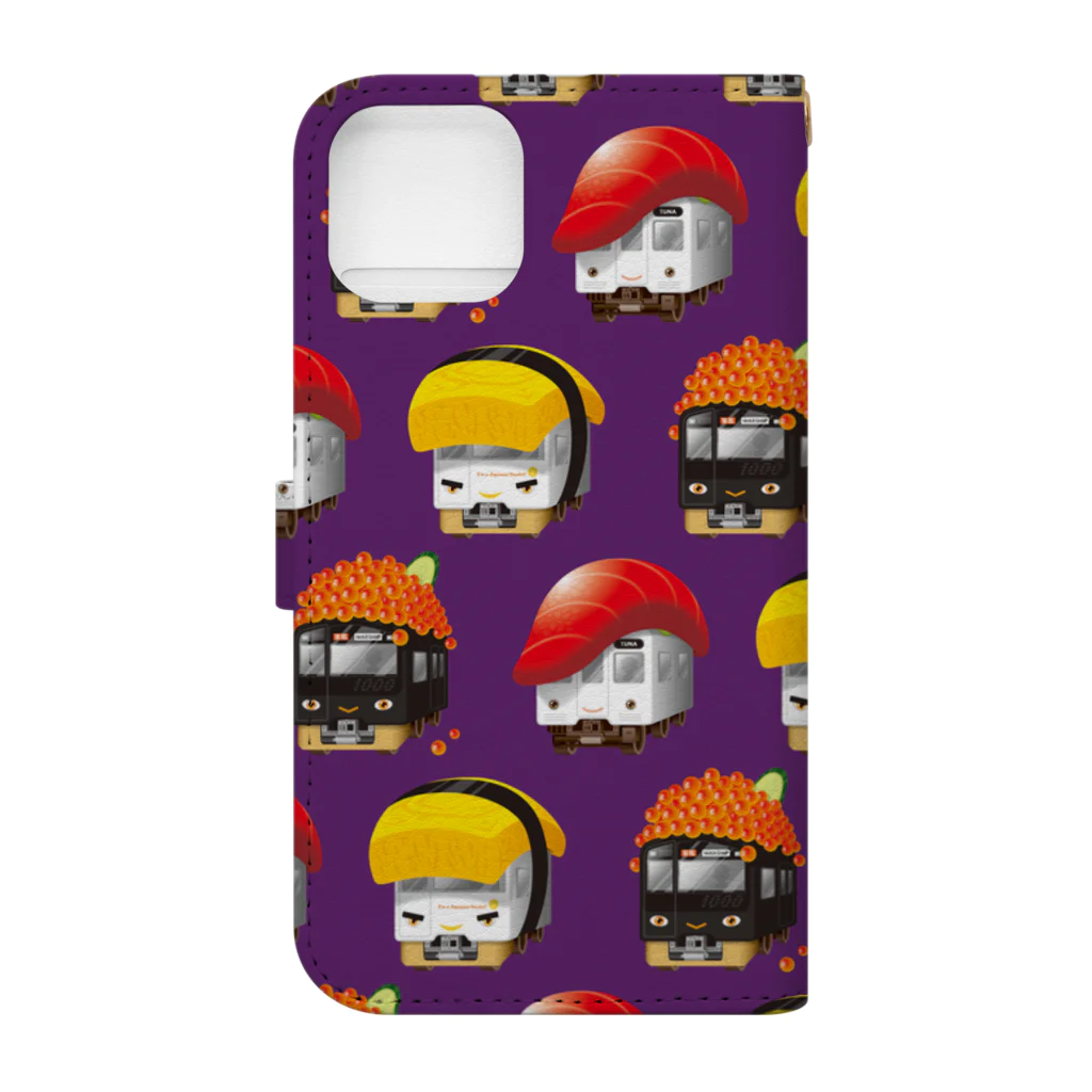 Train Kids! SOUVENIR SHOPのお寿司電車 食べ放題♪ Book-Style Smartphone Case :back