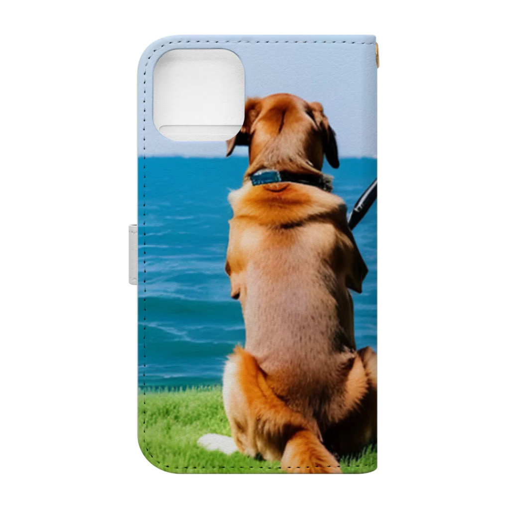 the dog is ⚫︎⚫︎ing ✖️✖️のthe dog is fishing fish Book-Style Smartphone Case :back